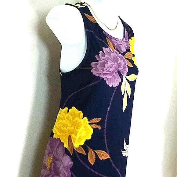 Tank Top Tunic Dark floral print stretch mini Sundress Round Neck Sleeveless - Picture 5 of 6